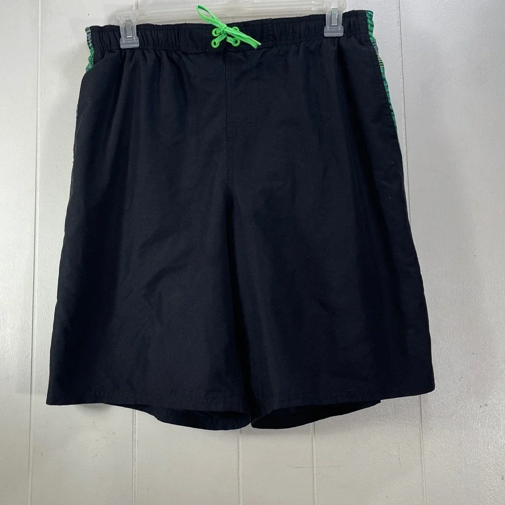 Nike Mens XL Swim‎ Trunks Black Blue Green Striped Drawstring Elastic Waist pool